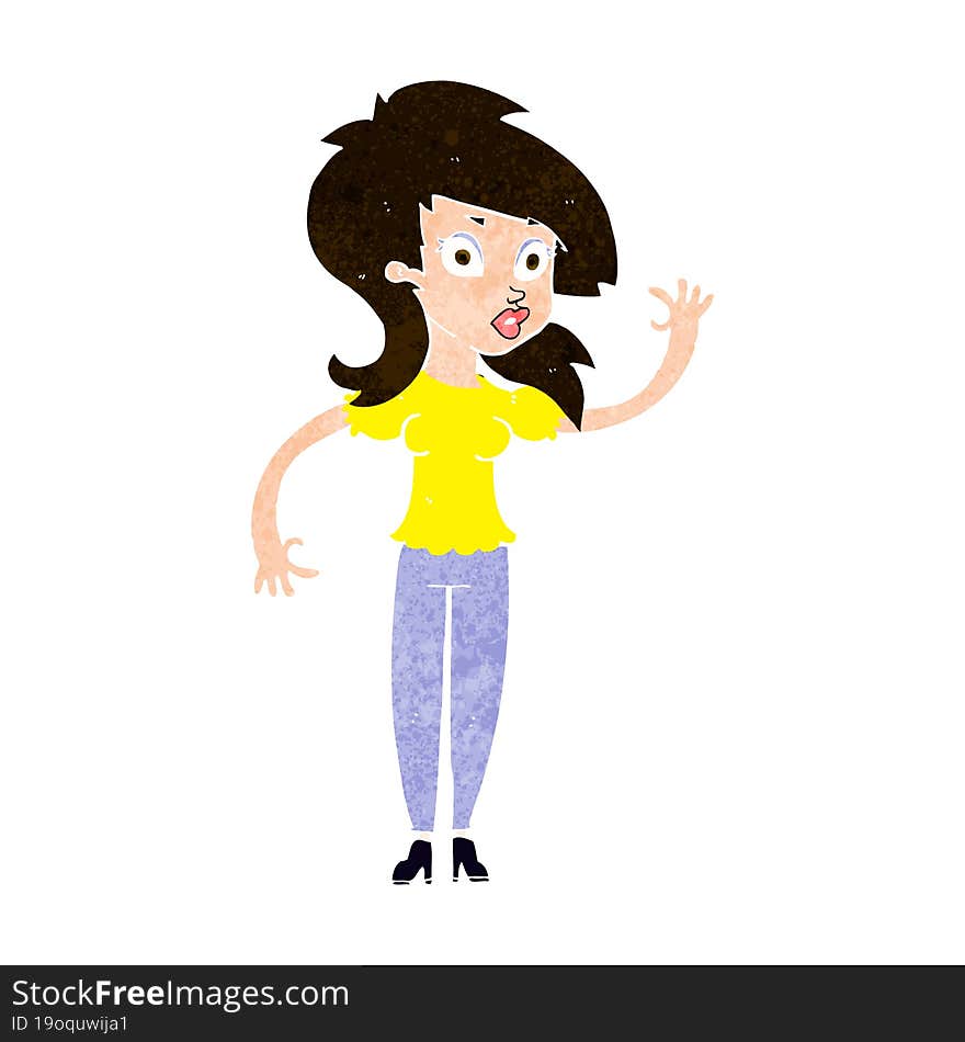 cartoon pretty woman waving