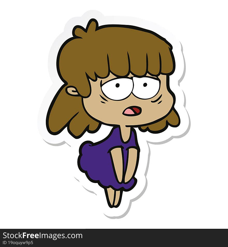 sticker of a cartoon tired woman