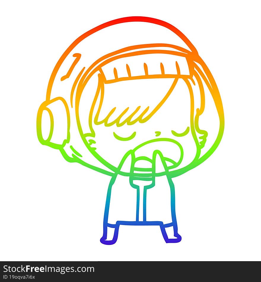 rainbow gradient line drawing cartoon astronaut woman explaining