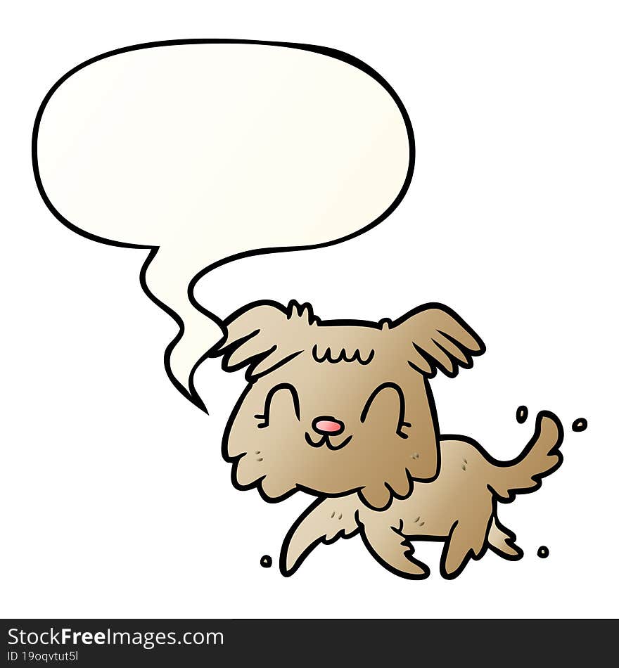 cartoon little dog and speech bubble in smooth gradient style