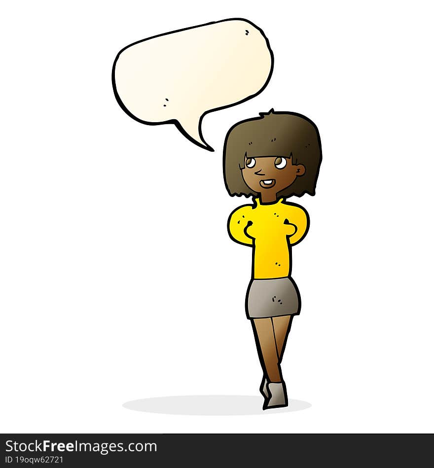 cartoon happy woman with speech bubble