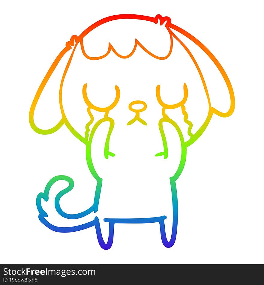 rainbow gradient line drawing cute cartoon dog crying