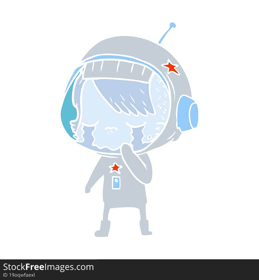 Flat Color Style Cartoon Crying Astronaut Girl