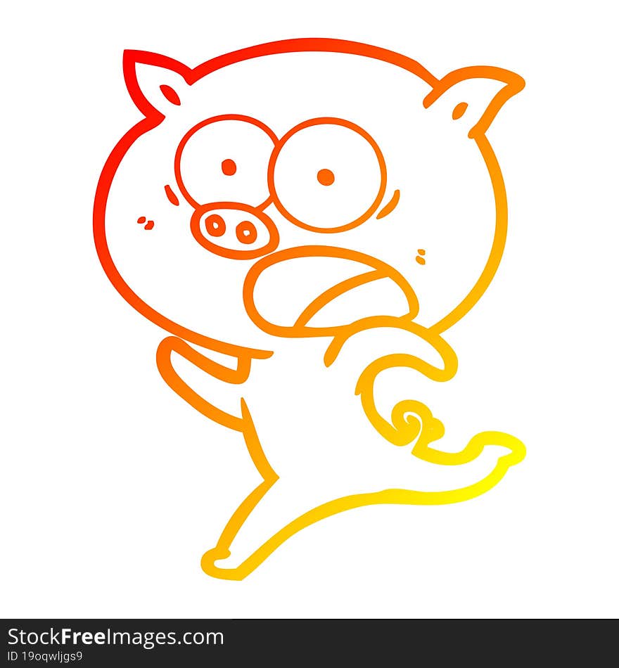 warm gradient line drawing of a cartoon pig running