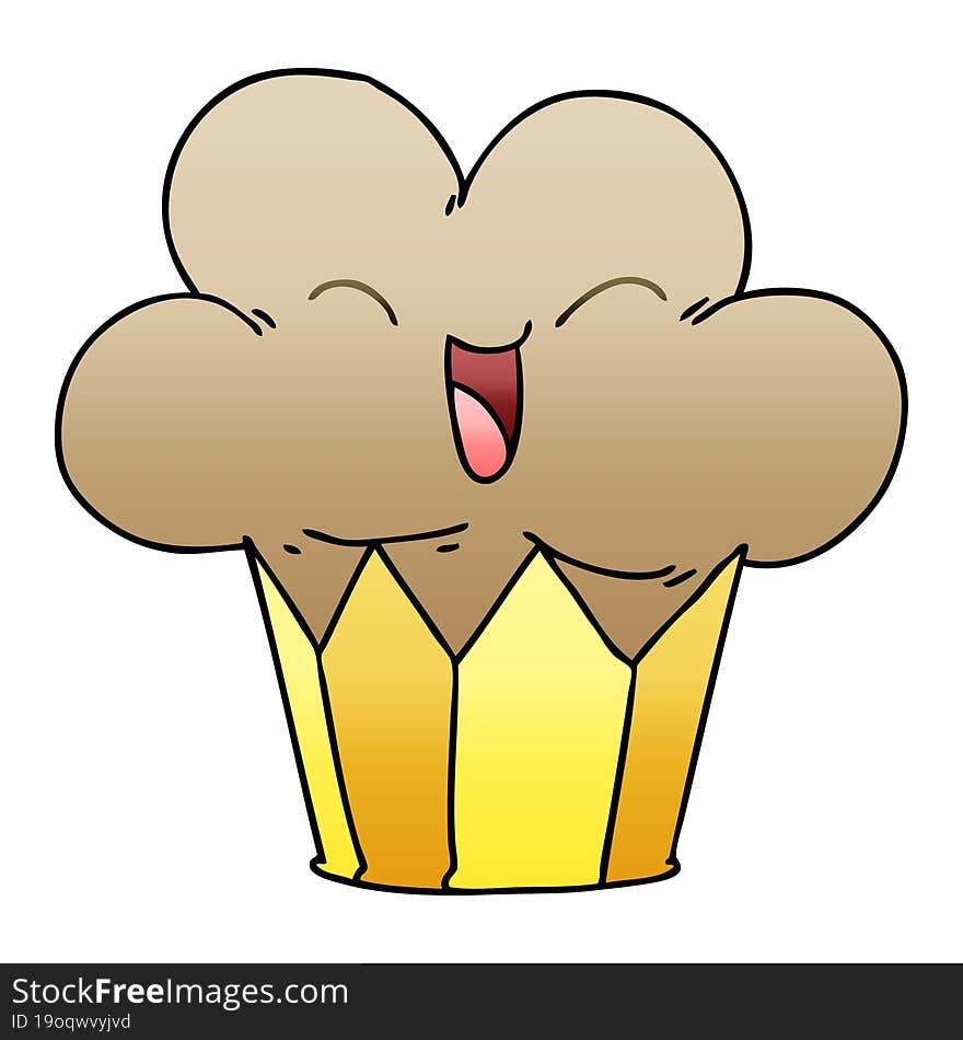 gradient shaded quirky cartoon happy cupcake. gradient shaded quirky cartoon happy cupcake