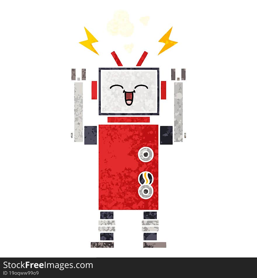 Retro Illustration Style Cartoon Robot