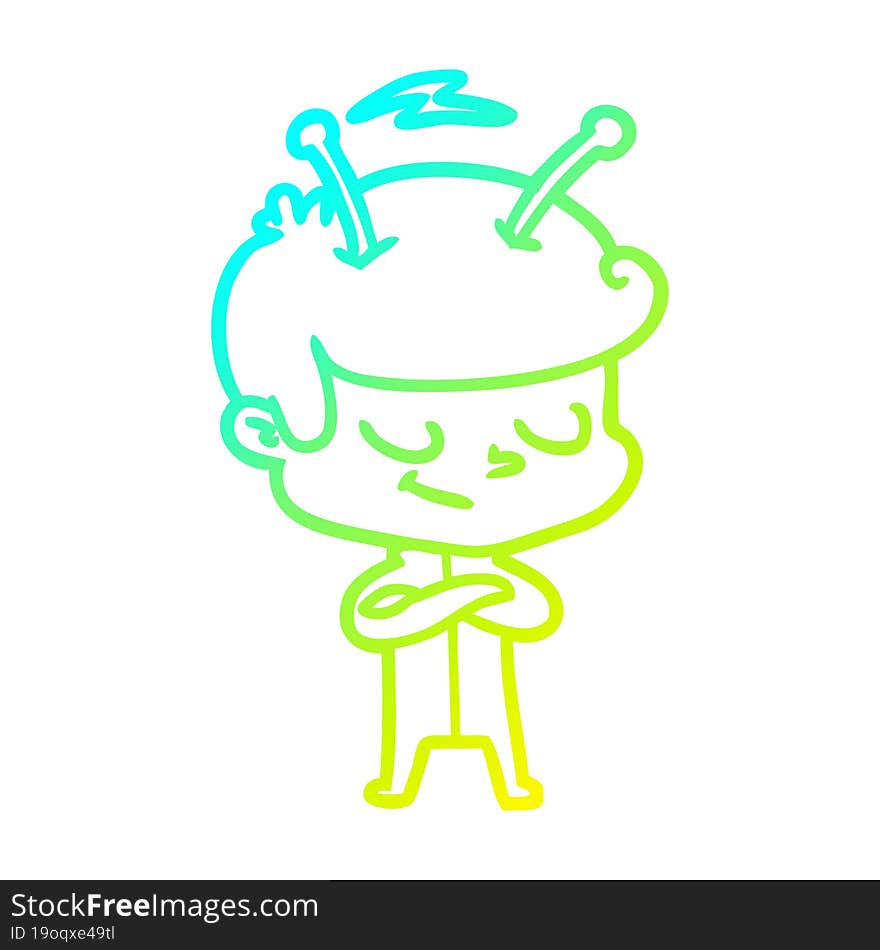 cold gradient line drawing friendly cartoon spaceman