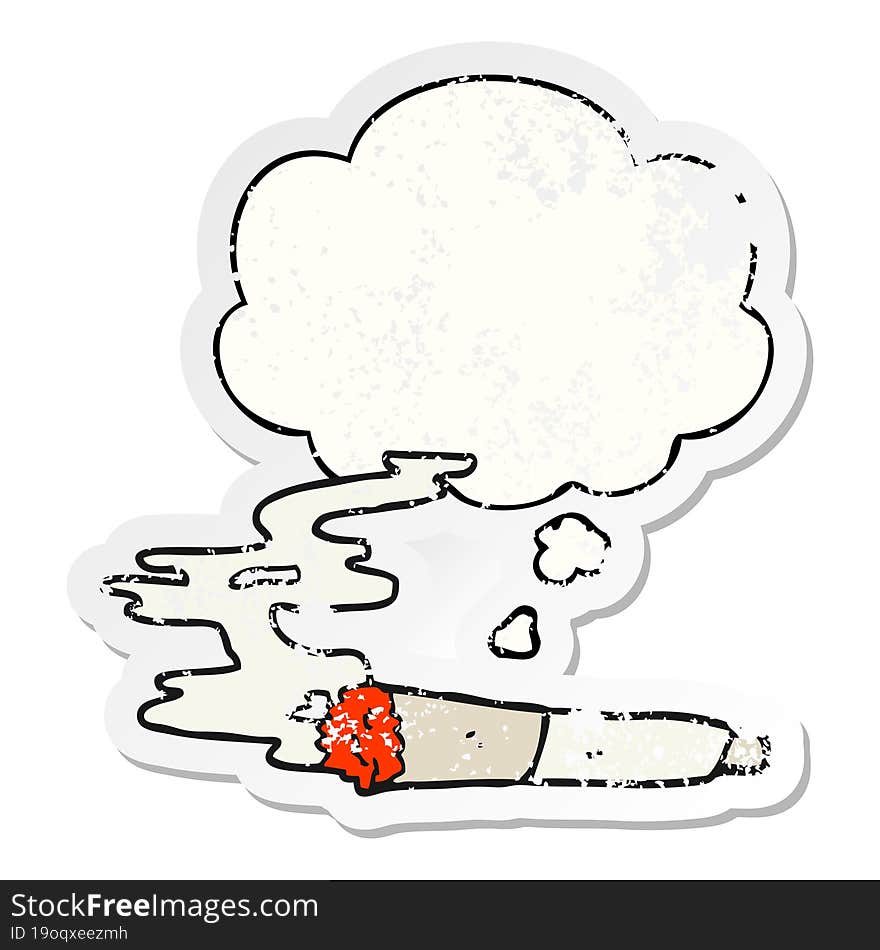 cartoon cigarette and thought bubble as a distressed worn sticker