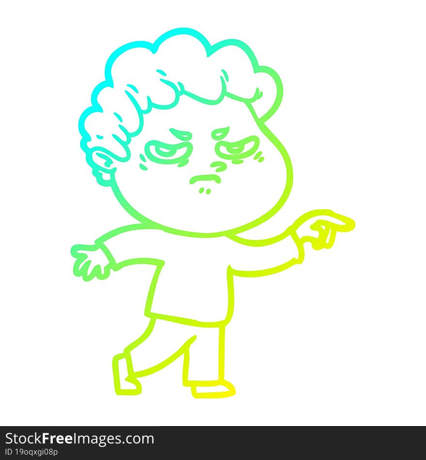 Cold Gradient Line Drawing Cartoon Angry Man