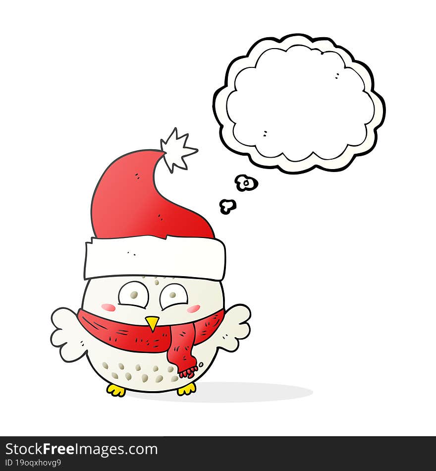 thought bubble cartoon owl wearing christmas hat