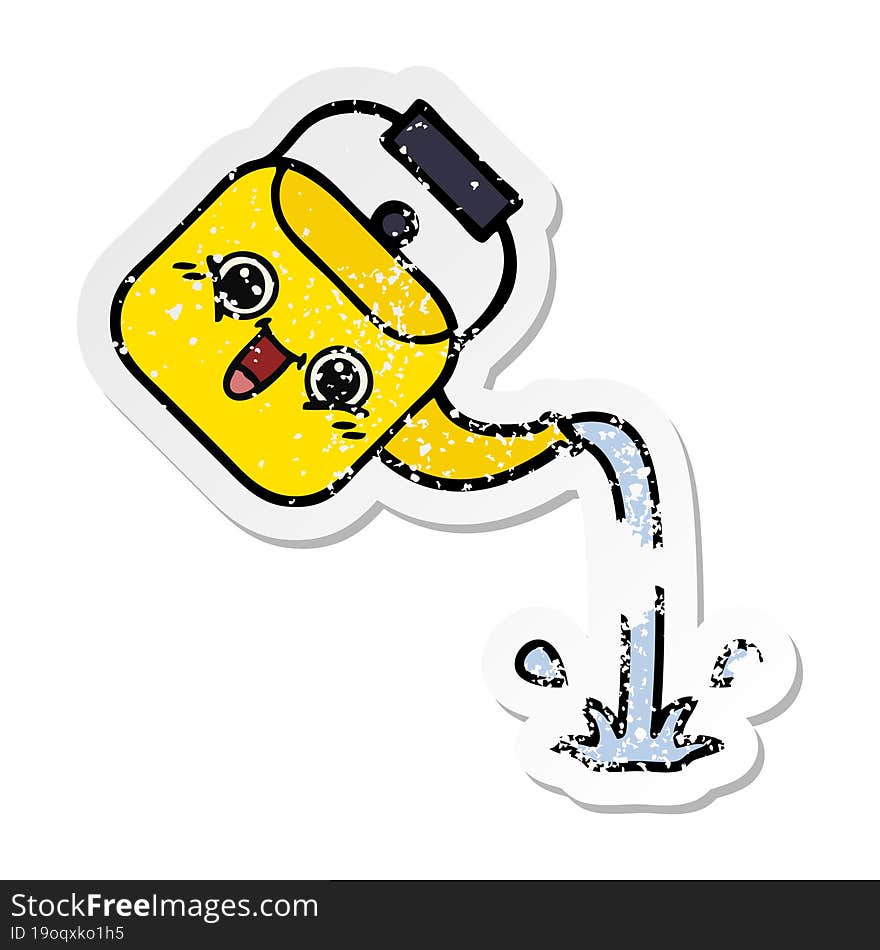 distressed sticker of a cute cartoon pouring kettle