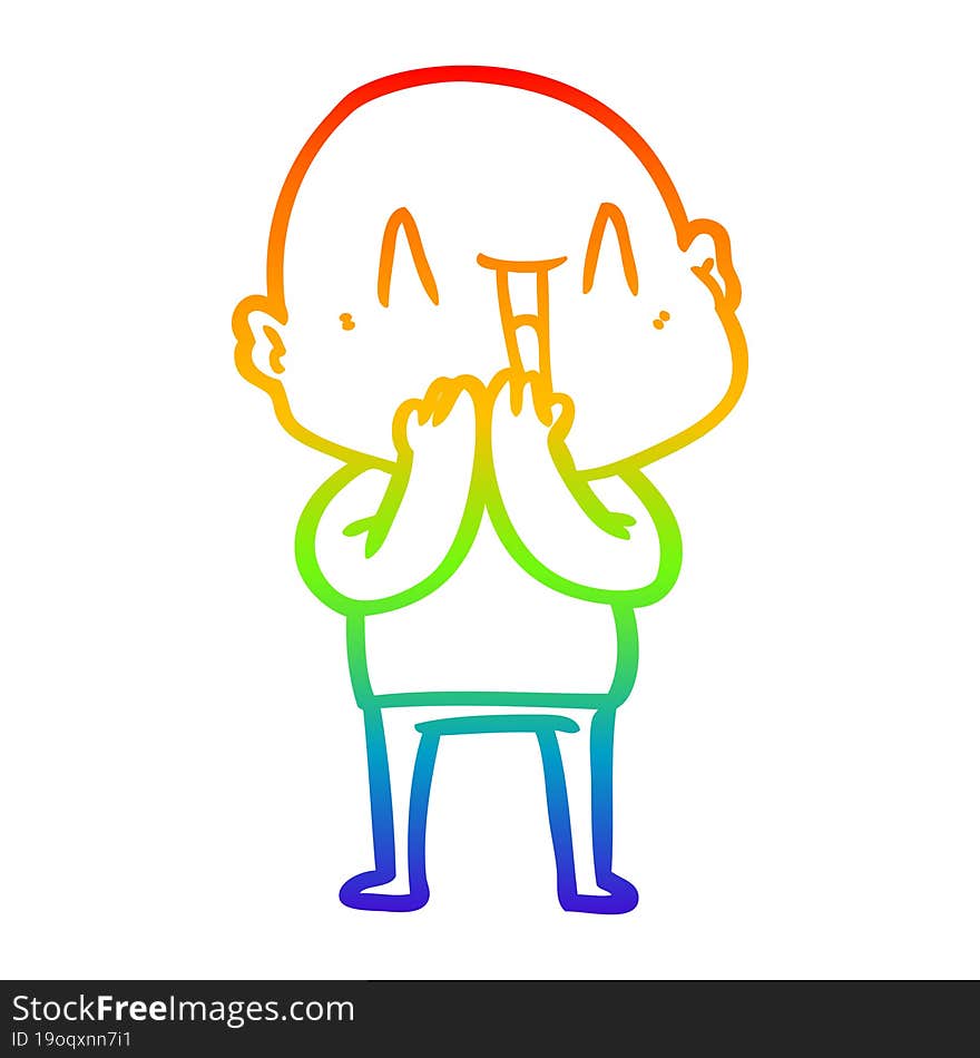 Rainbow Gradient Line Drawing Happy Cartoon Bald Man