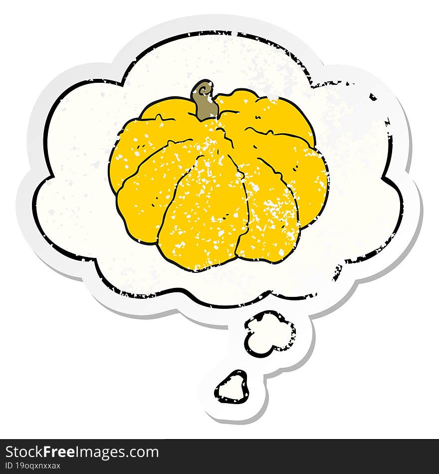 cartoon squash with thought bubble as a distressed worn sticker