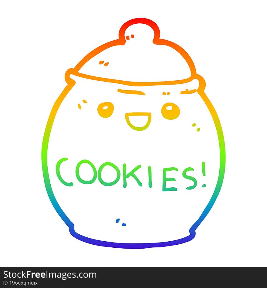 rainbow gradient line drawing of a cute cartoon cookie jar