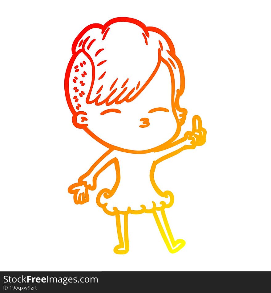 warm gradient line drawing cartoon squinting girl