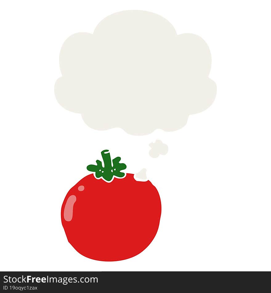 cartoon tomato and thought bubble in retro style