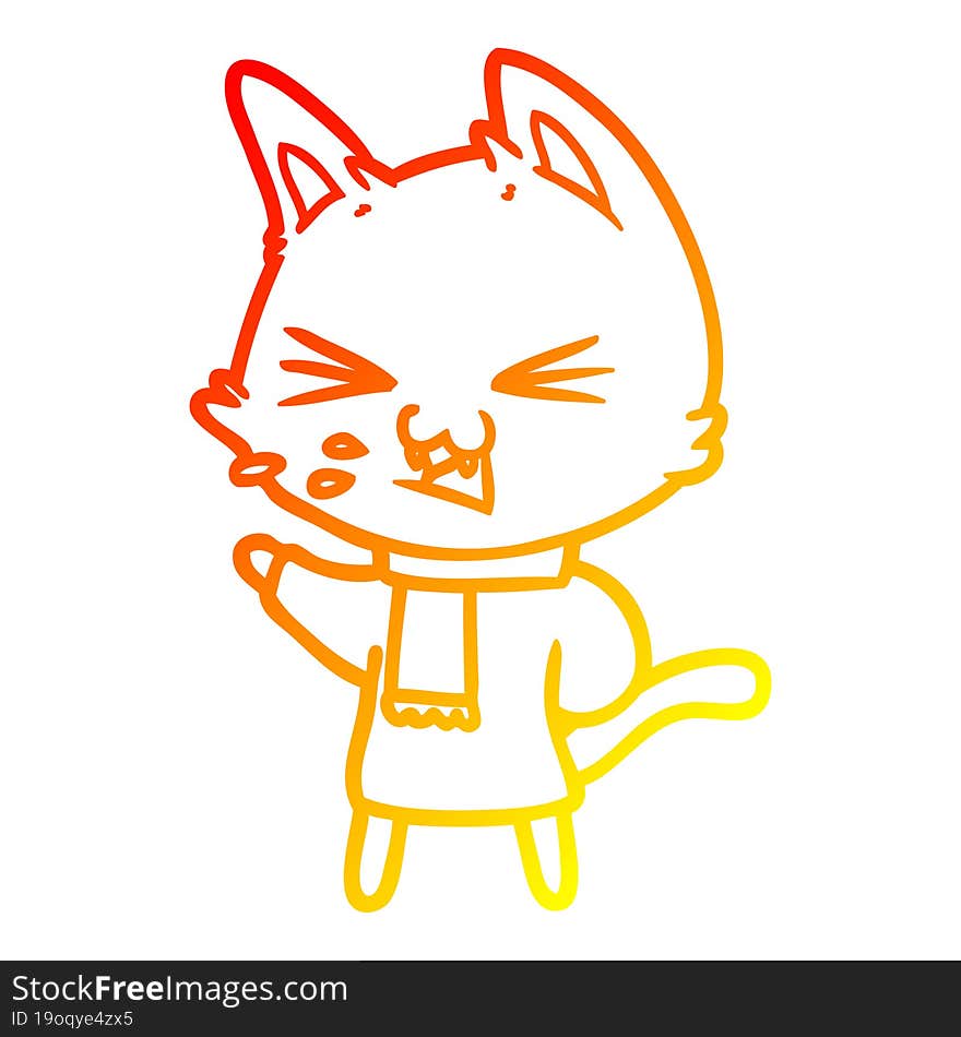 warm gradient line drawing cartoon cat hissing