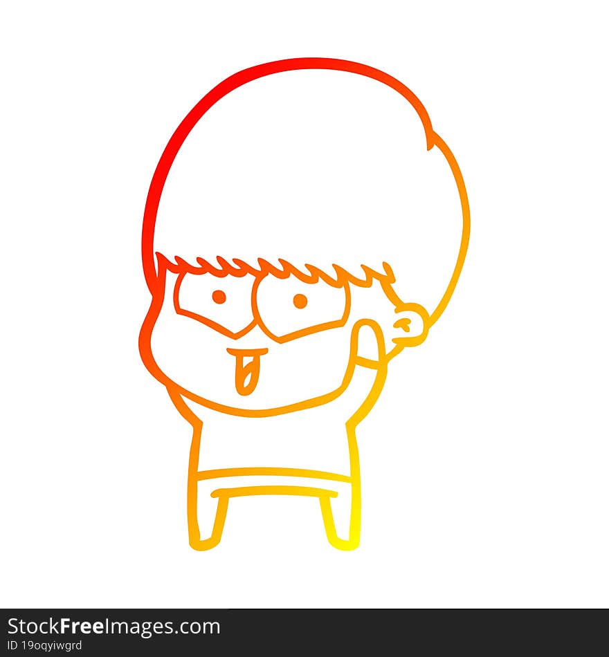 warm gradient line drawing of a cartoon happy boy