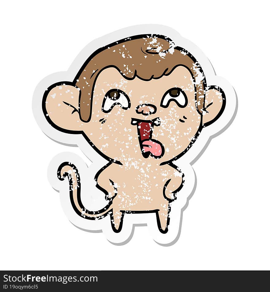 Distressed Sticker Of A Crazy Cartoon Monkey