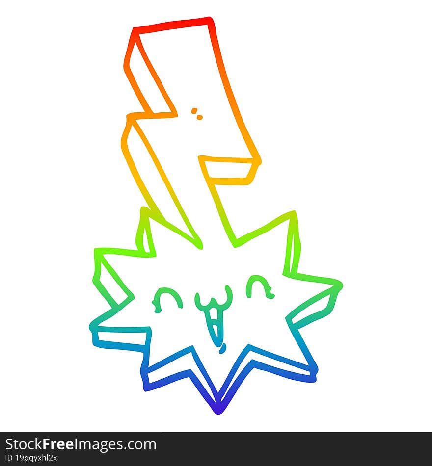 rainbow gradient line drawing of a cartoon lightning bolt