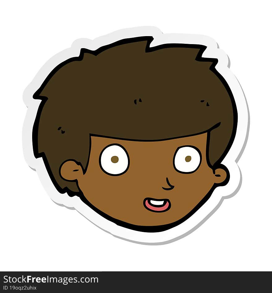 sticker of a cartoon happy boys face