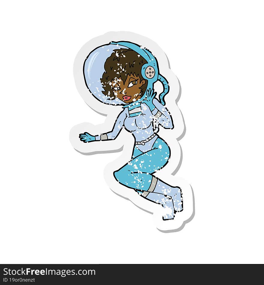 Retro Distressed Sticker Of A Cartoon Space Woman