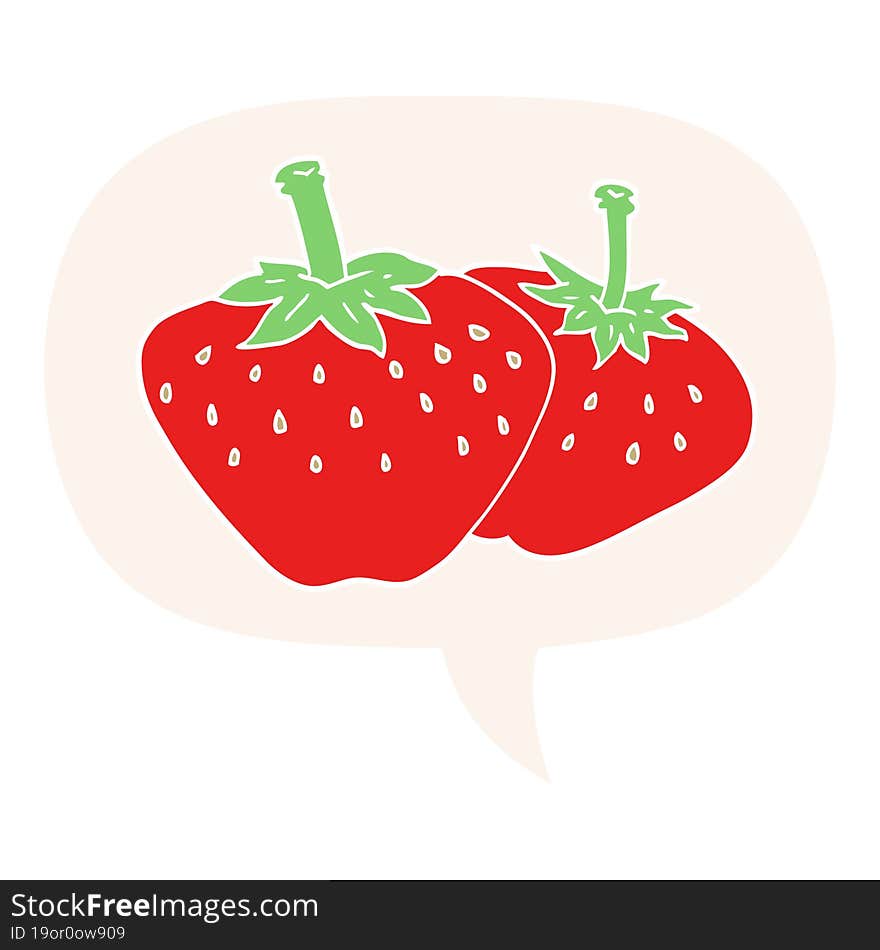 cartoon strawberry and speech bubble in retro style