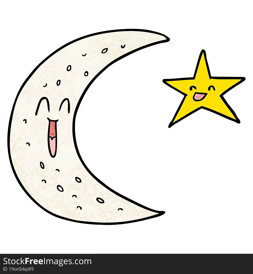 happy cartoon moon and star. happy cartoon moon and star