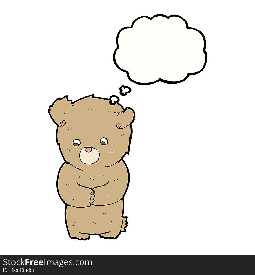 cartoon shy teddy bear with thought bubble