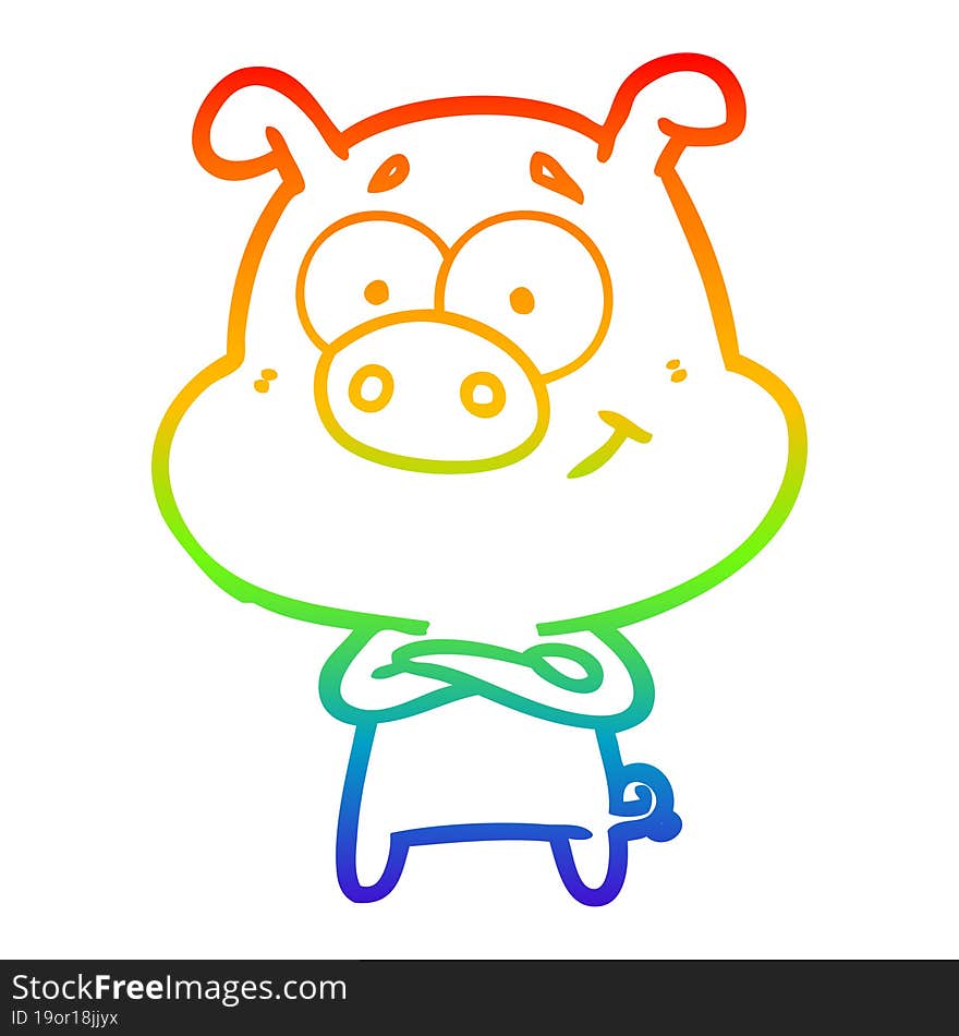 rainbow gradient line drawing happy cartoon pig