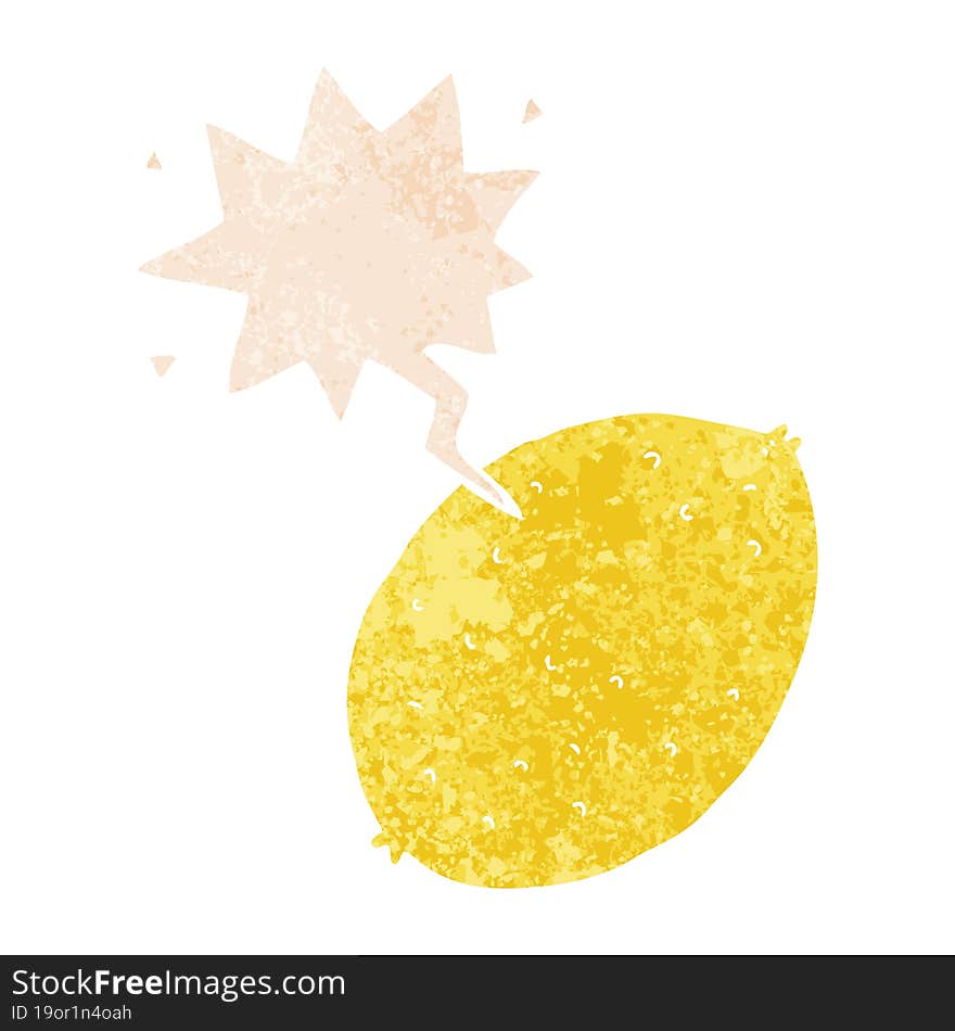 Cartoon Lemon And Speech Bubble In Retro Textured Style