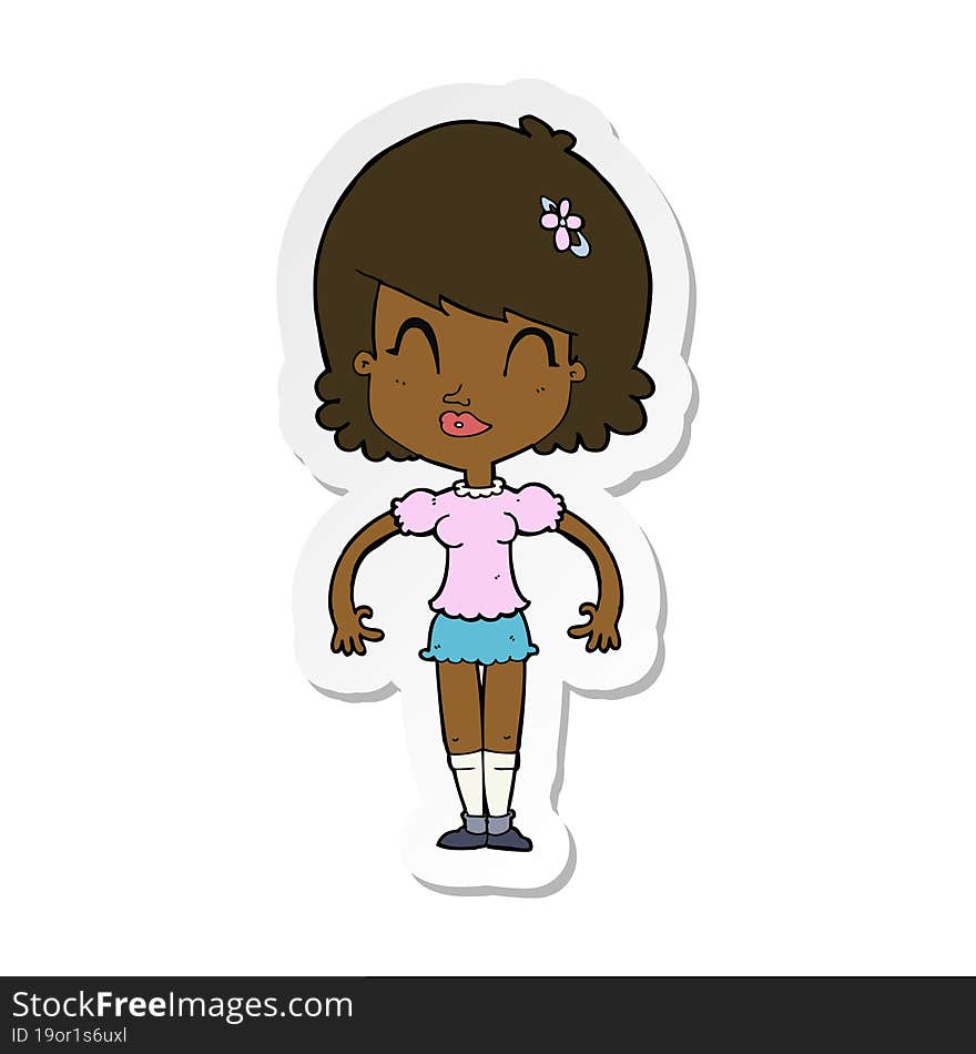 sticker of a cartoon happy pretty woman