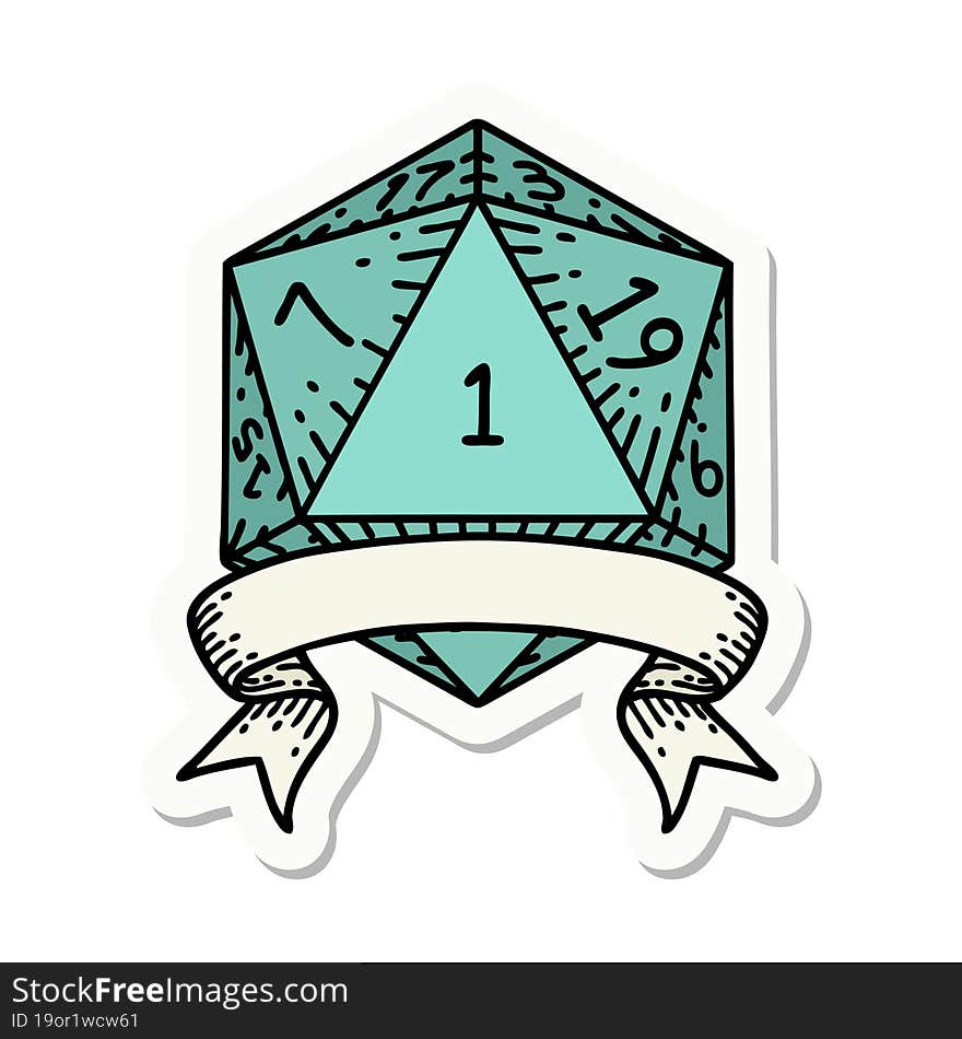 natural one d20 dice roll sticker