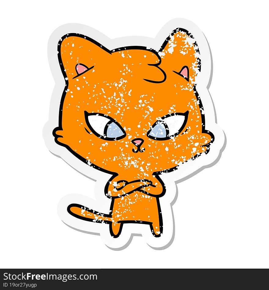 Distressed Sticker Of A Cute Cartoon Cat