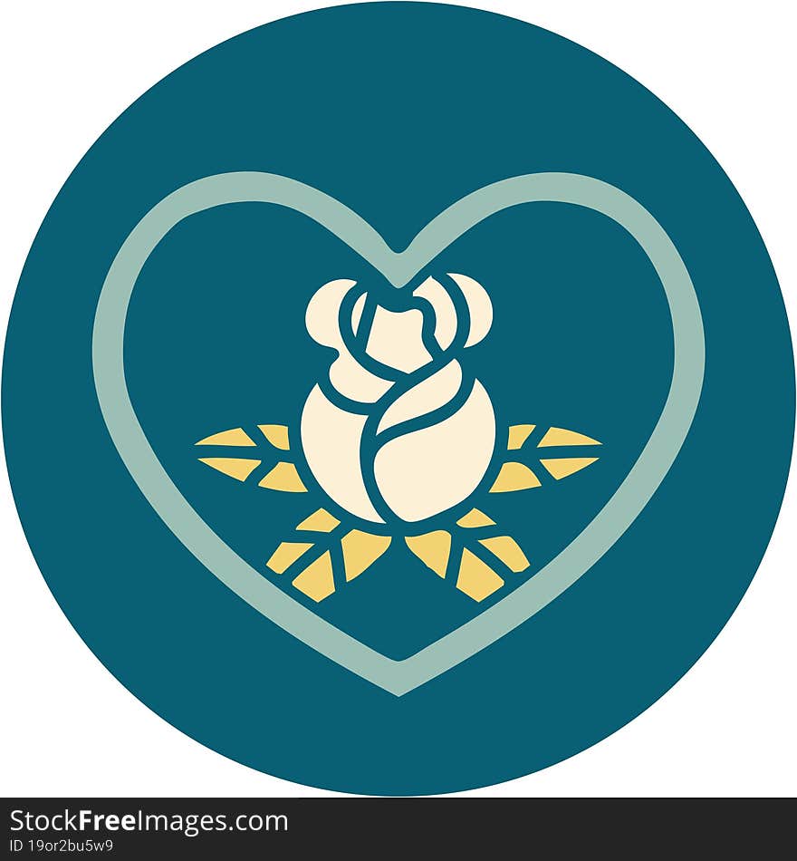 iconic tattoo style image of a heart and flowers. iconic tattoo style image of a heart and flowers