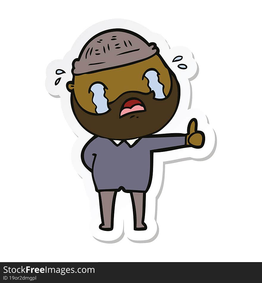 Sticker Of A Cartoon Bearded Man Crying