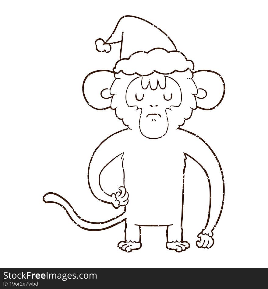 Festive Monkey Charcoal Drawing