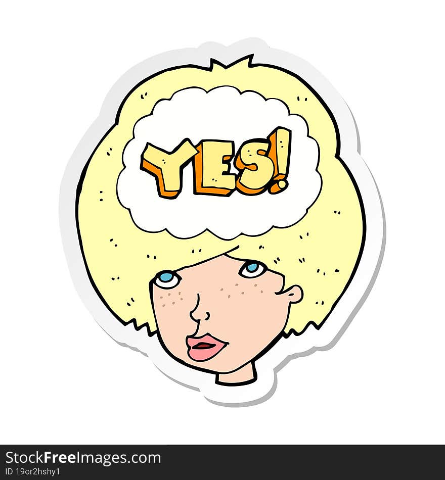 sticker of a cartoon woman thinking yes