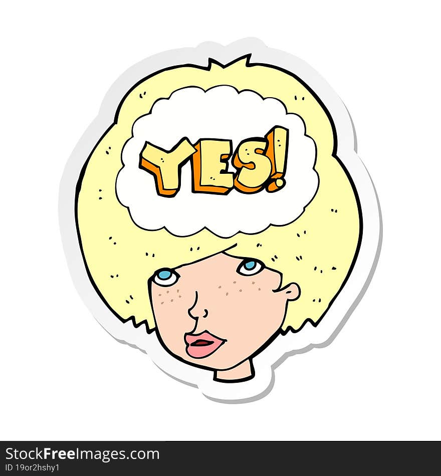 Sticker Of A Cartoon Woman Thinking Yes