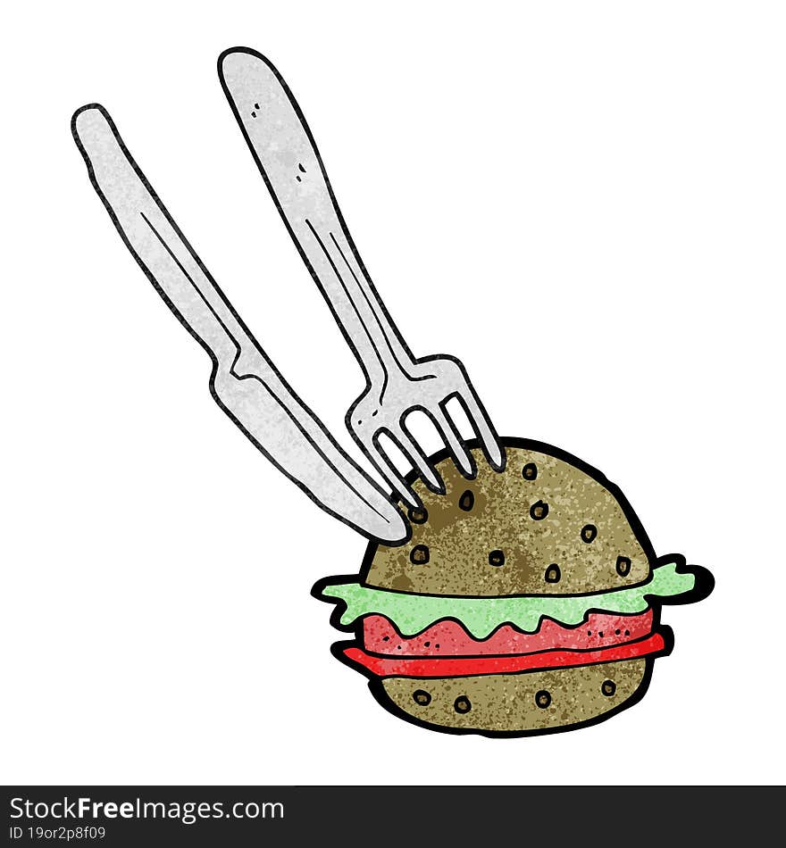 textured cartoon knife and fork in burger