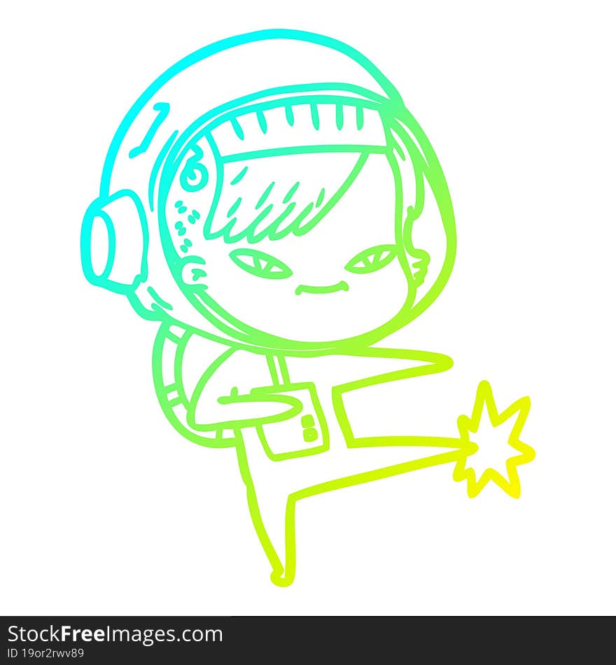 Cold Gradient Line Drawing Cartoon Astronaut Woman