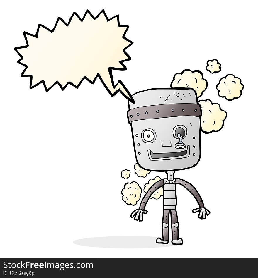 cartoon funny robot with speech bubble