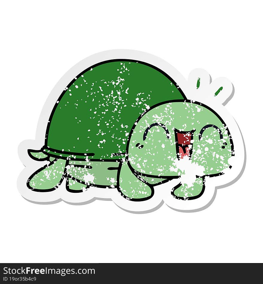 distressed sticker of a quirky hand drawn cartoon turtle