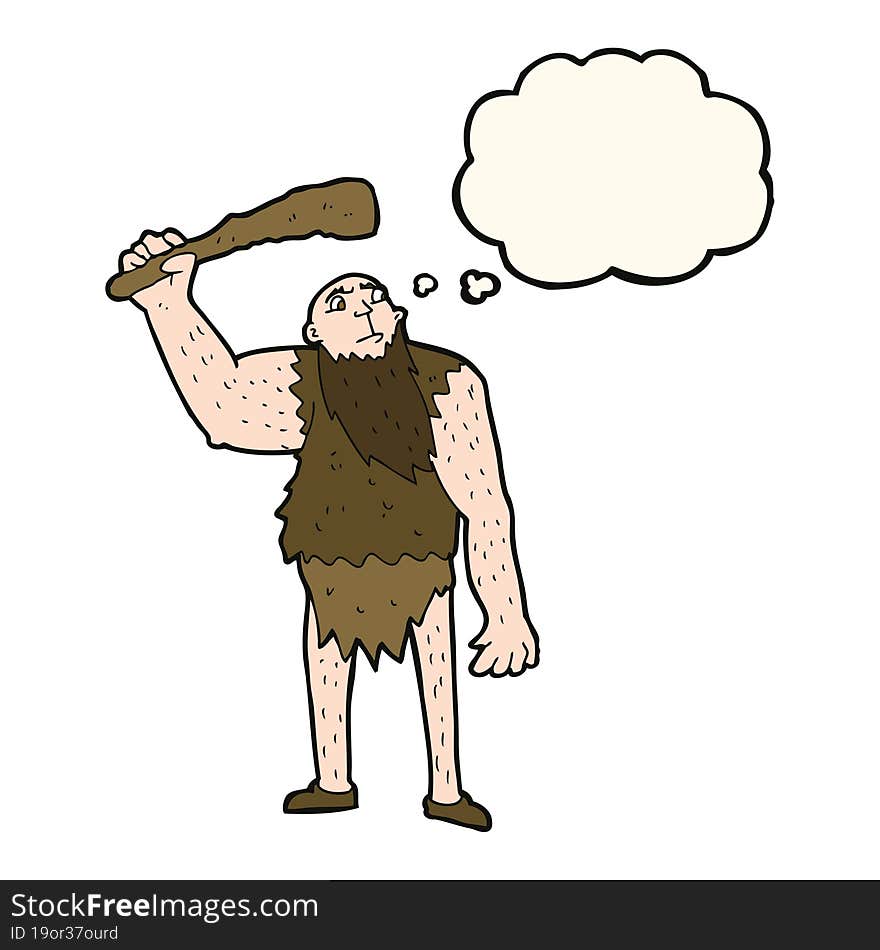 cartoon neanderthal with thought bubble