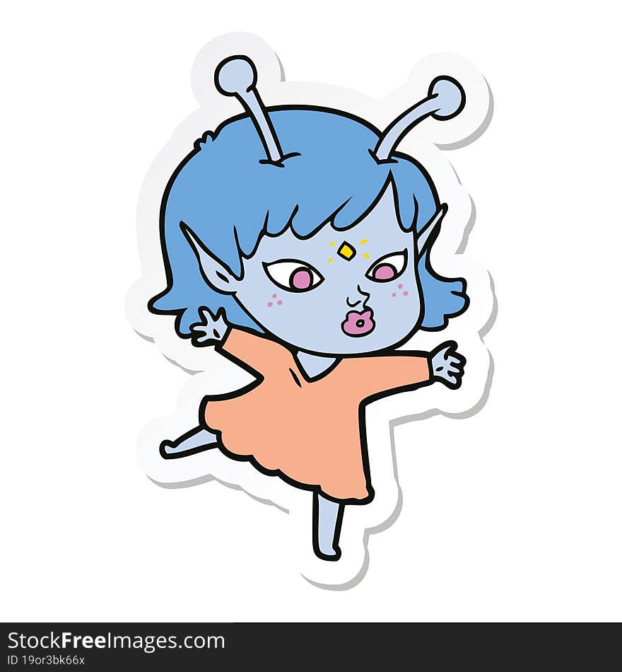 sticker of a pretty cartoon alien girl