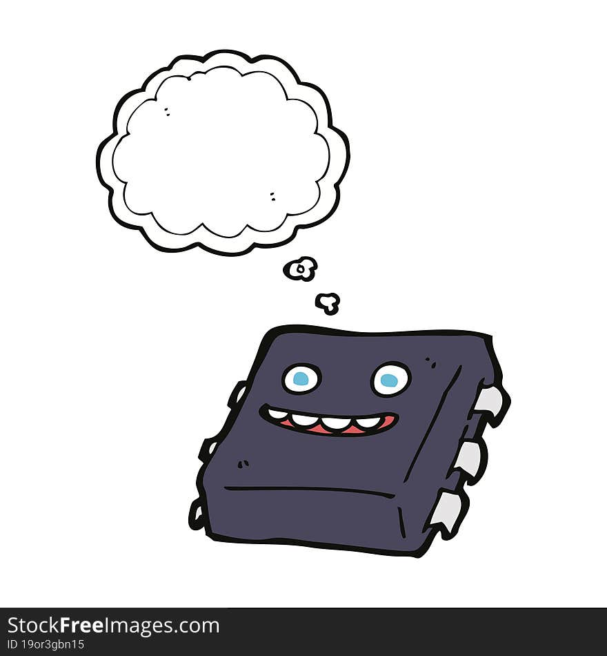 Cartoon Computer Chip With Thought Bubble