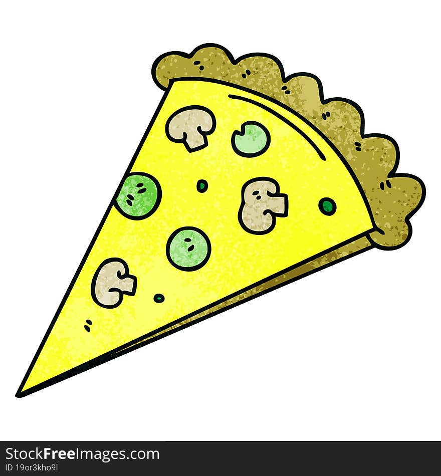 quirky hand drawn cartoon slice of pizza