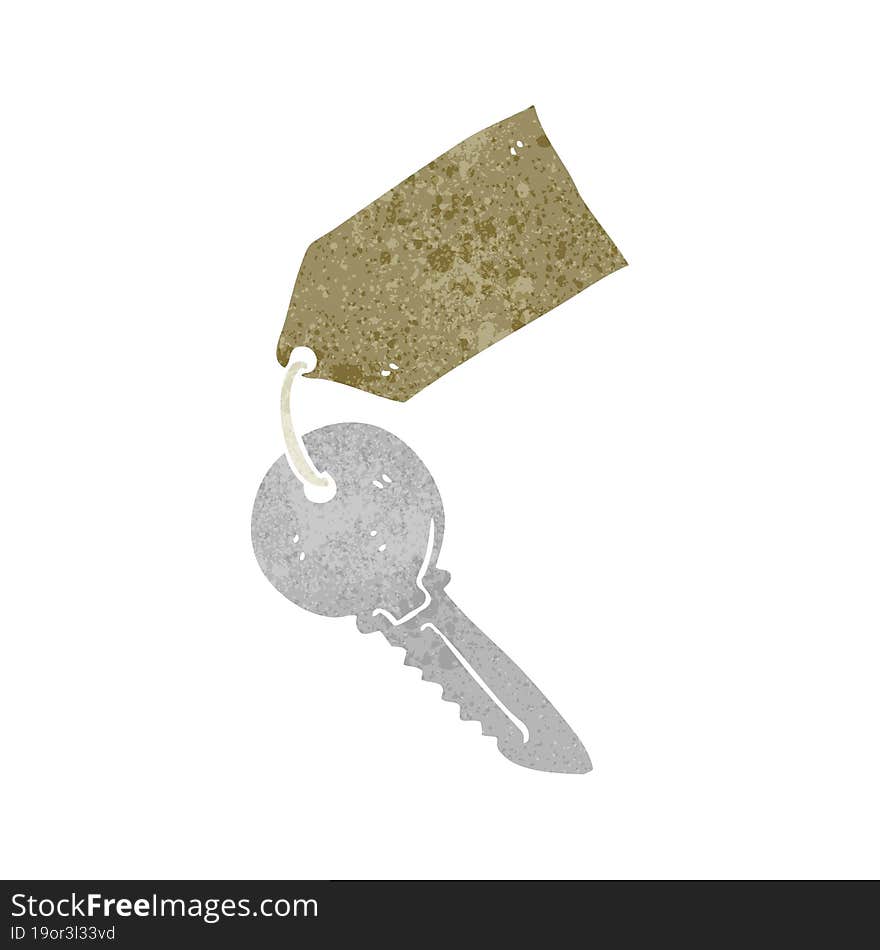 freehand retro cartoon key with tag