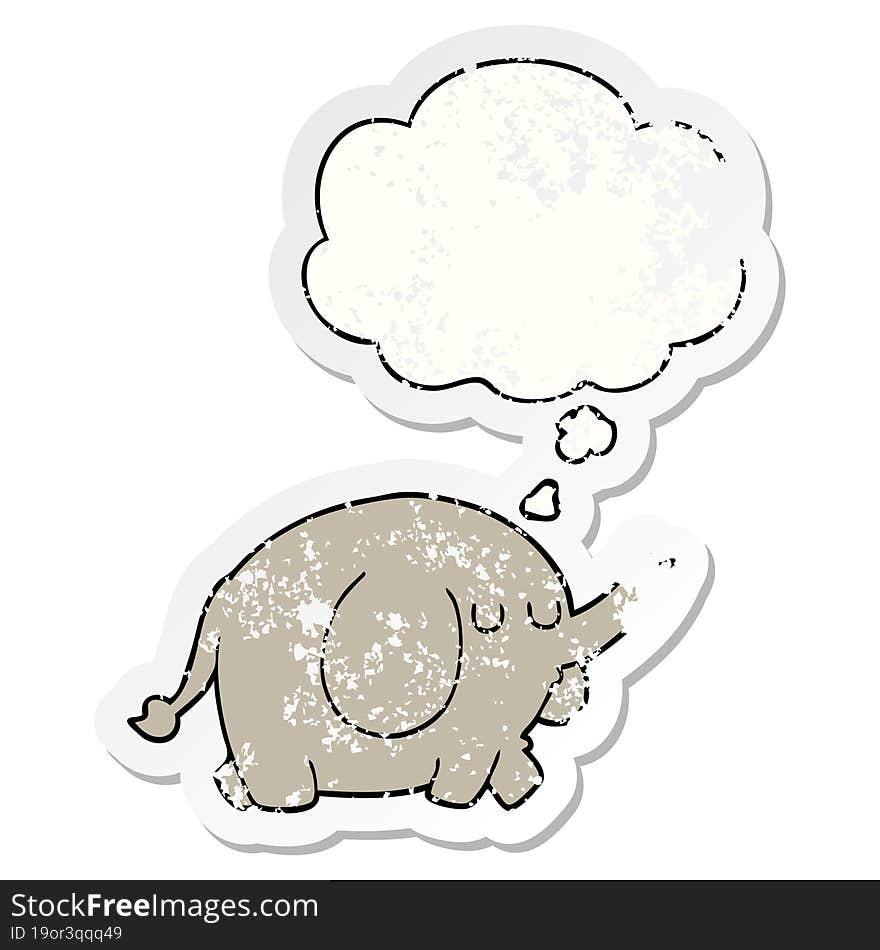 cartoon elephant and thought bubble as a distressed worn sticker