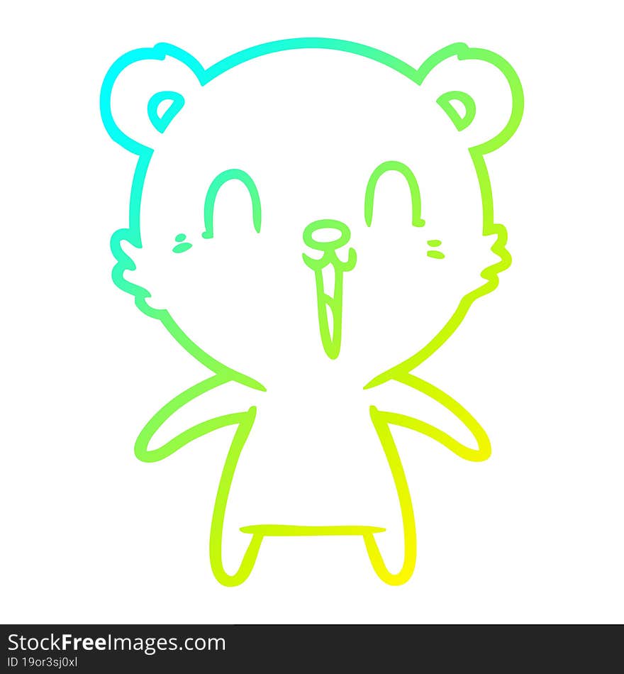 cold gradient line drawing of a happy laughing cartoon bear